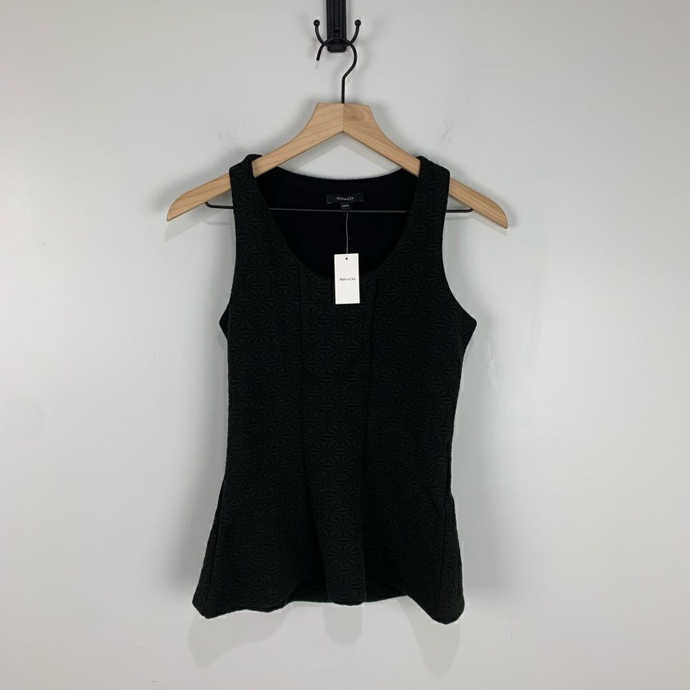 RW&Co Black Sleeveless Peplum Pattern Top